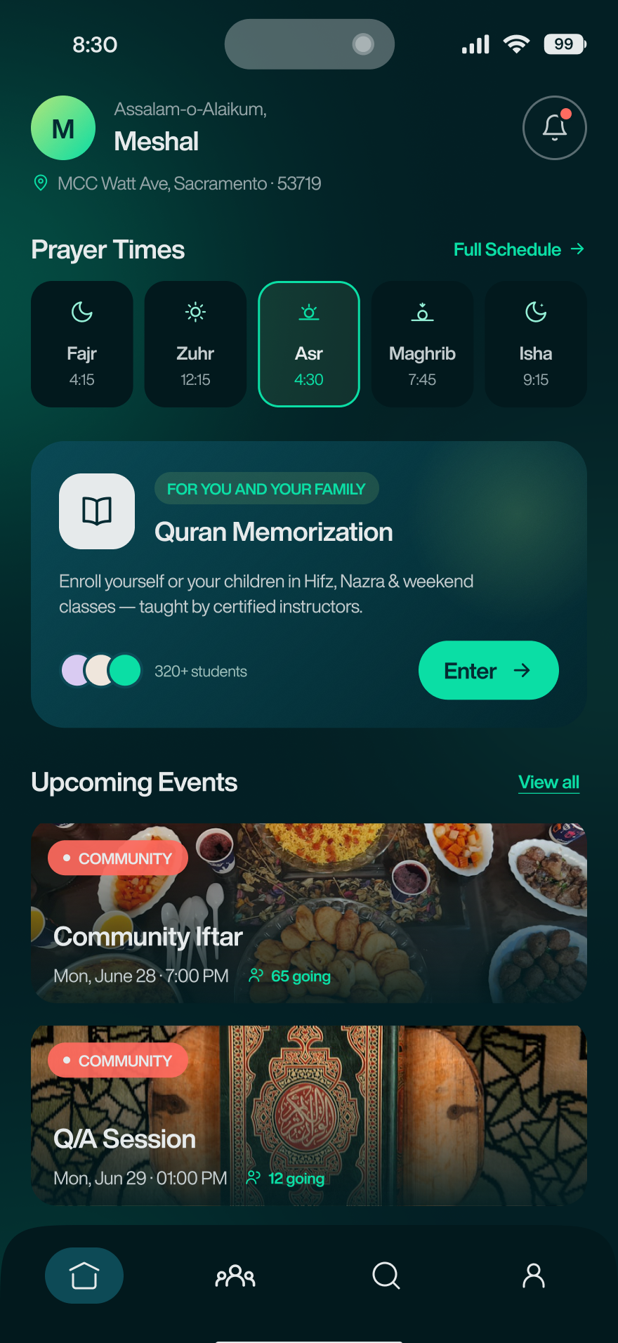 Nadwa — Home screen